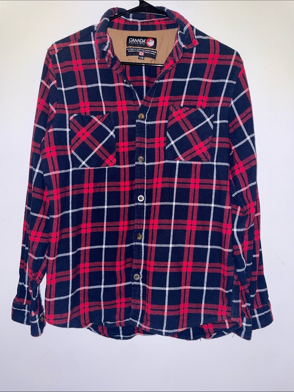 Mens Red & Navy Plaid Flannel Shirt
